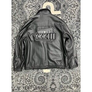 Vintage Logo Athletic Super Bowl Leather Jacket Mens XL  Black Football NFL